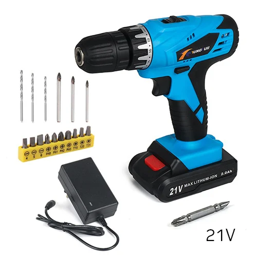 New Style 21V Отвертка литиевая отвертка дрель перезаряжаемая беспроводная дрель литий Батарея набор электроинструментов Diy алмазного бурения 12 V-алюминиевая крышка, 25В - Цвет: New Style 21V