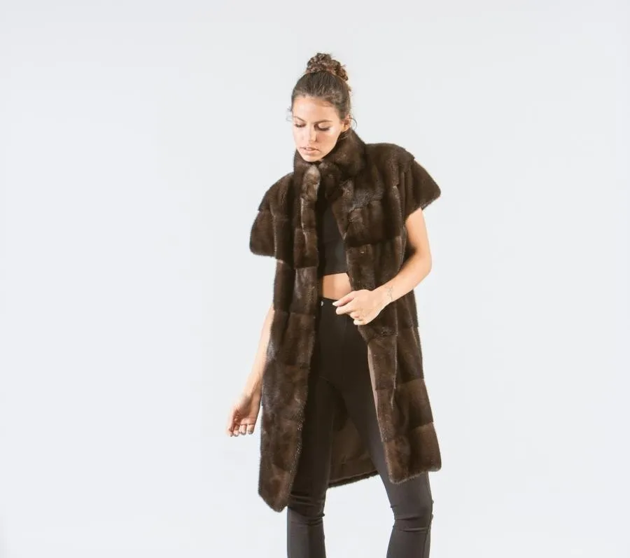 FURSARCAR Real Natural Mink Fur Winter Vest For Fashion Luxury Ladies Gilet Women Genuine Short Sleeve Brown Real Fur Coat