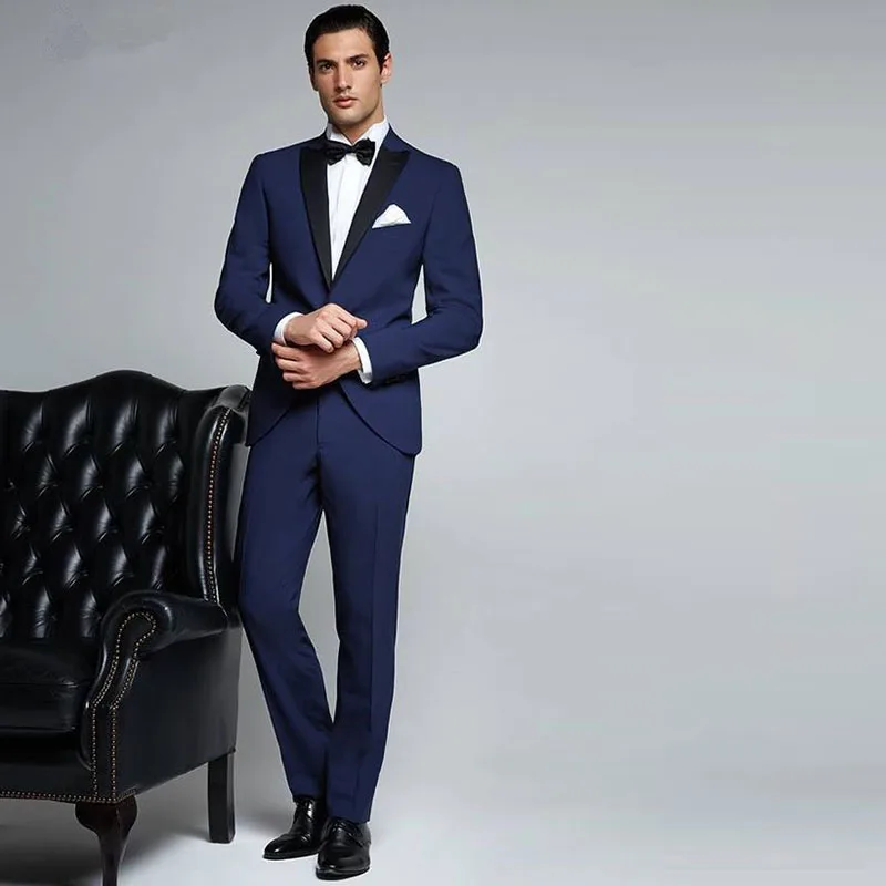 

2018 latest coat pant designs navy blue peaked lapel men suits slim fit jacket for wedding prom tailor made terno jacket pants