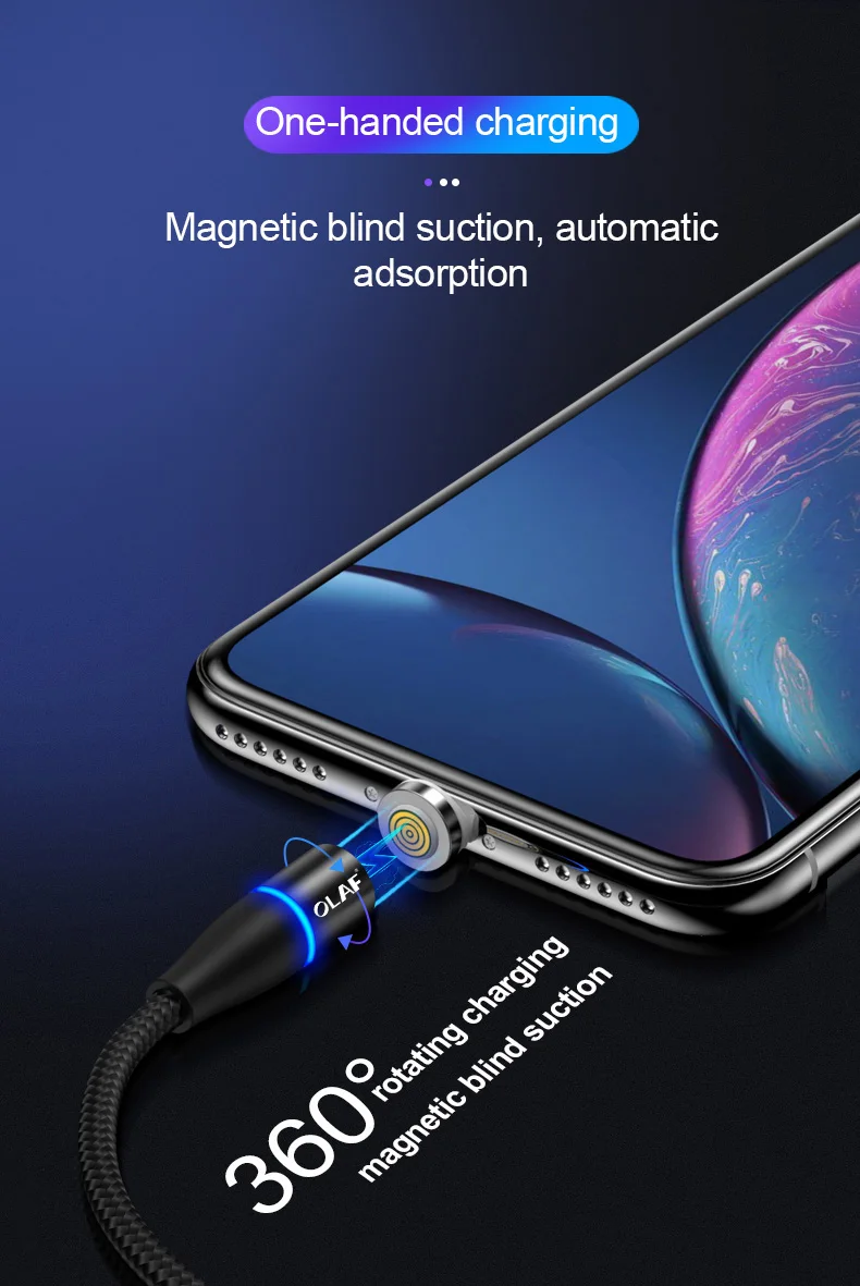 Магнитный кабель OLAF 3A Micro USB для быстрой зарядки и передачи данных для iPhone XS 8 7 Магнитный кабель для зарядки type-C для samsung S10 Xiaomi