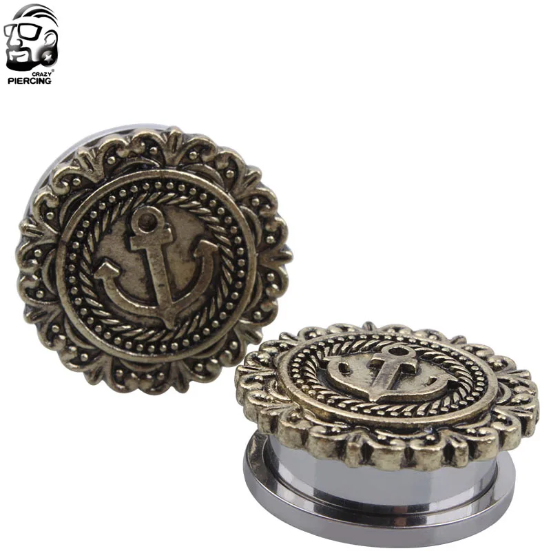 1Pair New Hot Antique Brass Anchor of Sharon Flesh Tunnel Double Flared Ear Plugs Piercing Gauges 10mm-20mm Fashion Body Jewelry | Украшения