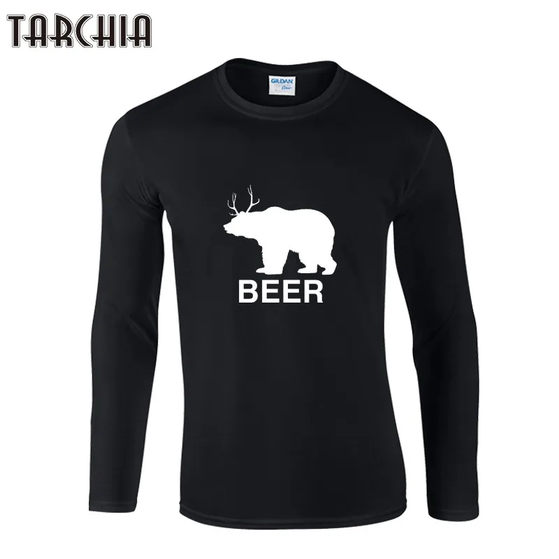 

TARCHIA Brand Clothing New Design 2018 Cartoon Beer Printed Long Sleeve O-Neck T-Shirt Men Casual Tees Tops Male Cotton T Shirts