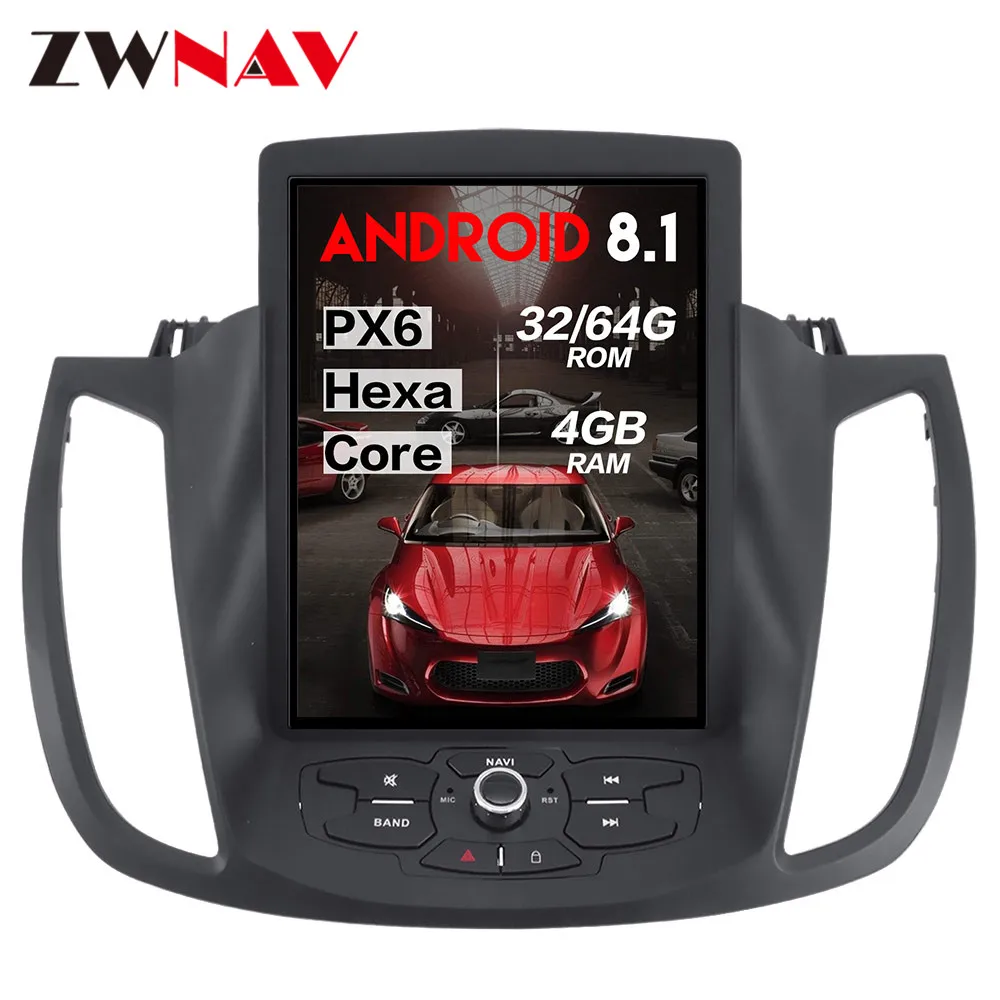 baratas Px6 4 + 64g Tesla Estilo Android 8.1 Carro Dvd Player Multimídia Para Ford Kuga 2013 Navegação Gps Autoradio Estéreo De Vídeo Tela Grande