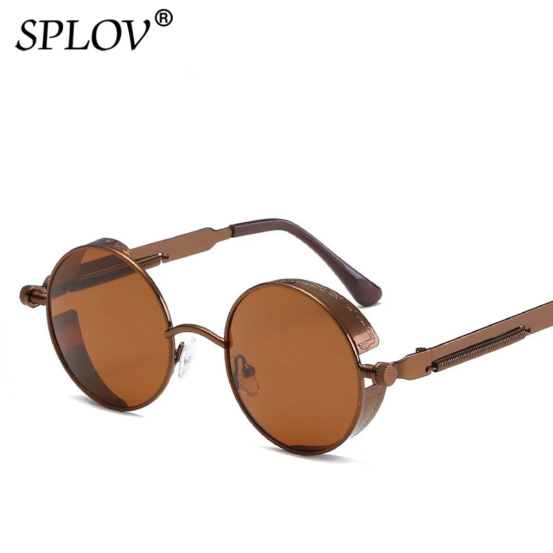 C10BronzeBrown SPLOV ретро круглые паровые панковские солнцезащитные очки для мужчин и женщин, брендовые дизайнерские маленькие круглые солнцезащитные очки, винтажные очки с металлической оправой, очки для вождения - Цвет линз: C10BronzeBrown