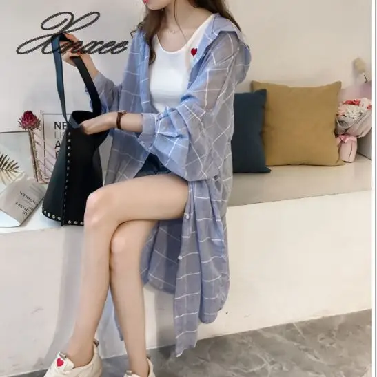 

Spring women 2020 new Korean version of the loose plaid shirt women's long coat