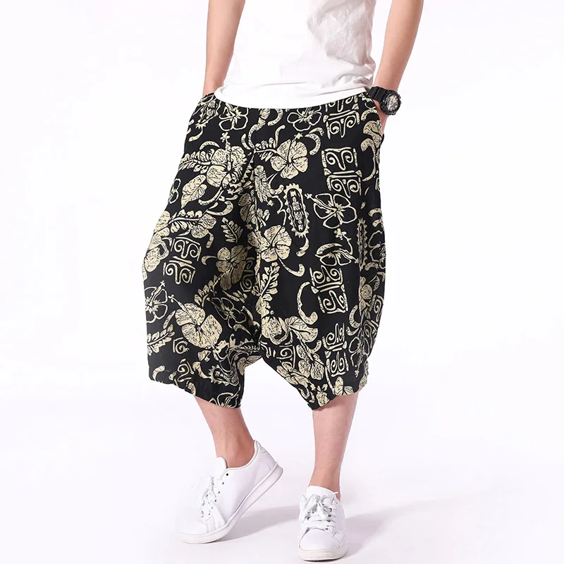 Мужские шорты в стиле хип-хоп Свободные повседневные до колена с принтом ретро