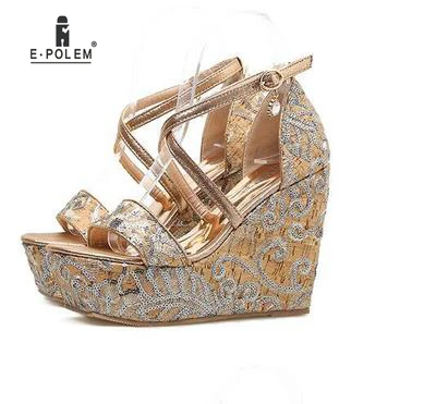 

Summer Women's Fashion Sandals PU Leather Shoes High Platform Pull Printed New Style Female Dress Wearing
