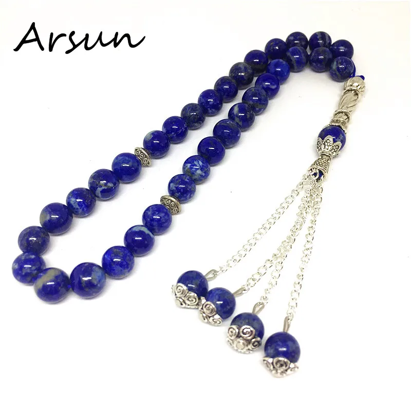 

Natural 33 Afghanistan Lapis Lazuli Semi-precious Stone kehribar tesbih Prayer beads Islamic Muslim Tasbih Allah