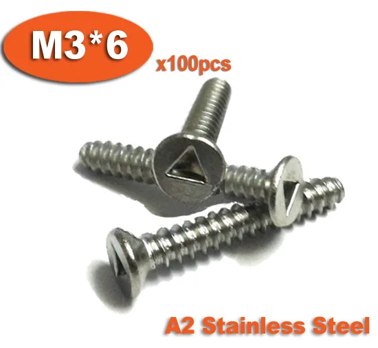 

100pcs DIN7991 M3 x 6 A2 Stainless Steel Triangle Slot Countersunk Head Tamper Proof Security Screw Screws