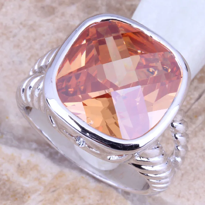 Angelic Шампанское Morganite посеребренное женское кольцо Размер 6 / 7 8 9 R1284|bag insert|bag pumpbag |
