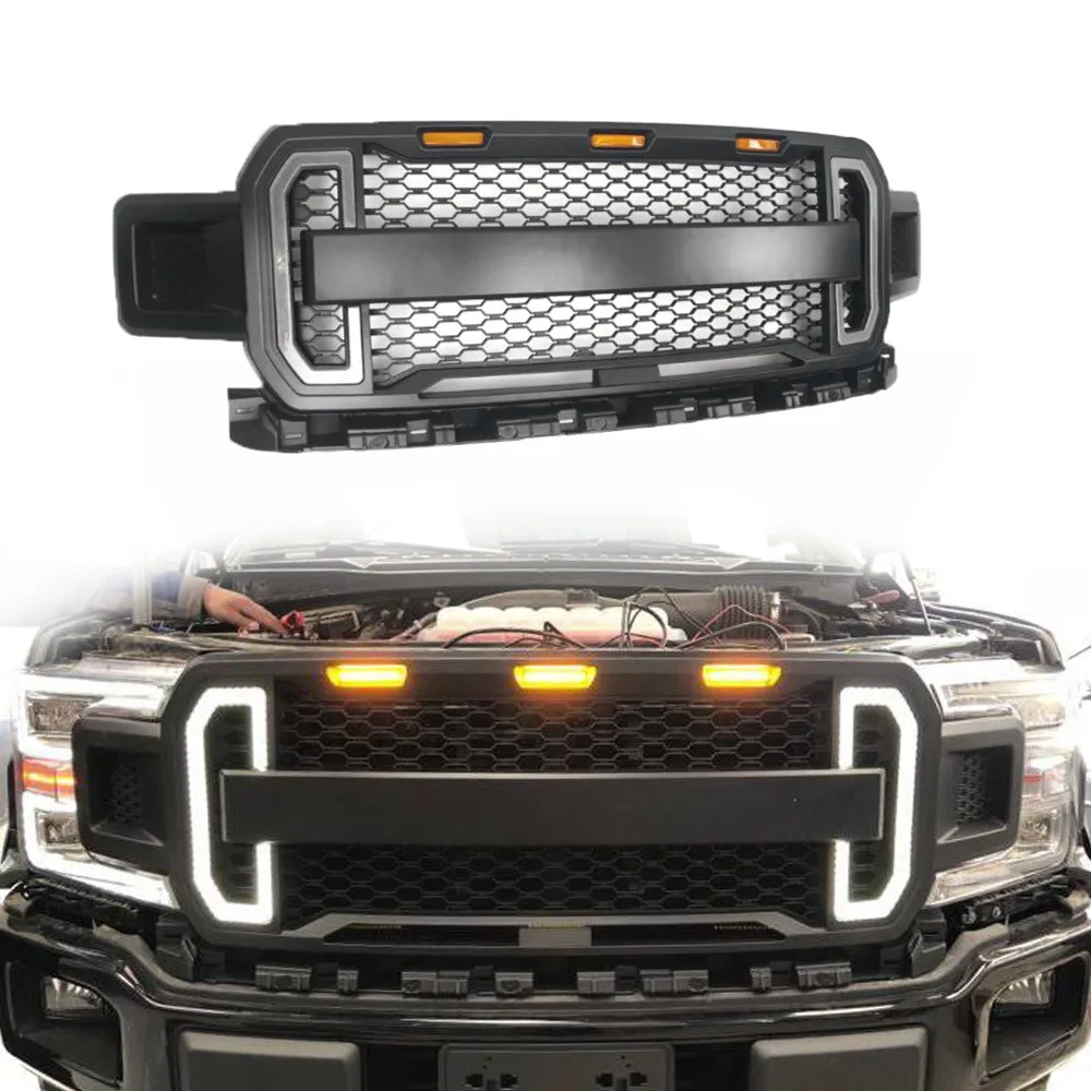 Areyourshop/новая стильная передняя решетка для гриля с янтарными огнями DRL Ford F150 F 150 2018