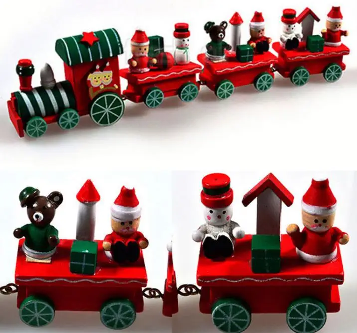 

Vintage Wood Wooden Christmas Ornaments Christmas Santa Decoration Mini 4 Trains birthday party decor kids favors filler bag