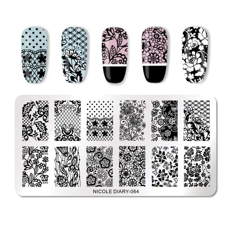 NICOLE DIARY Rectangle Stamping Plate Nail Stainless Steel Marble Plate Mixed Designs Image Nail Art Templates Tools - Цвет: ND-064