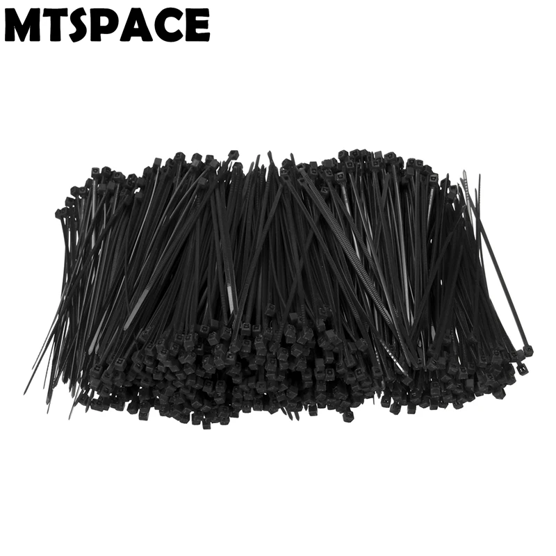 

MTSPACE 1000pcs/Set 100mm X 3mm Self-Locking Black Nylon Wire Cable Zip Ties Fasten Wrap ROHS Certificated Network Cable Marker