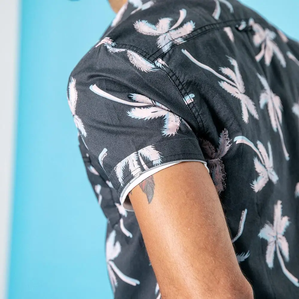 SIMWOOD 2019 summer new hawaii print shirts men short sleeve 100% cotton Breathable Palm tree brand clothing 190266 | Мужская одежда