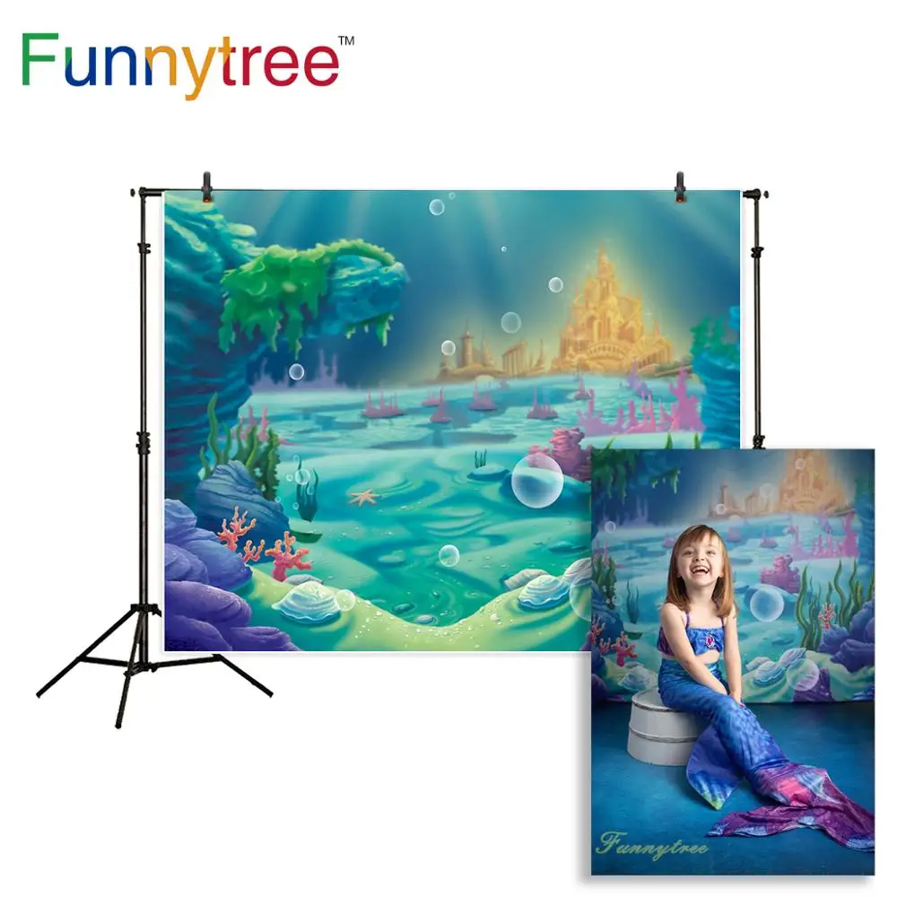 Фон Funnytree для студийной фотосъемки Русалка под морем кровать Caslte детский фон дня