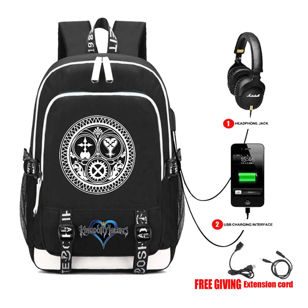 

USB Charge Interface Unisex Laptop Travel Shoulder Bag teenagers Rucksack Game Kingdom Hearts Sora School Backpack 13 style