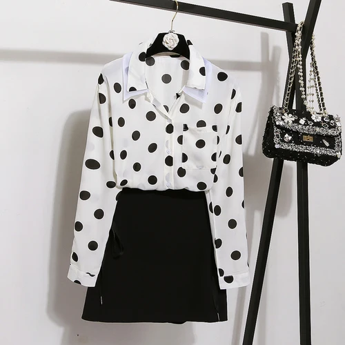 Office Lady Polka Dot Turn-down Collar Blouse Women Chiffon Pullover Women's Shirts Brief Fashion Blusas Casual Plus Size Tops |