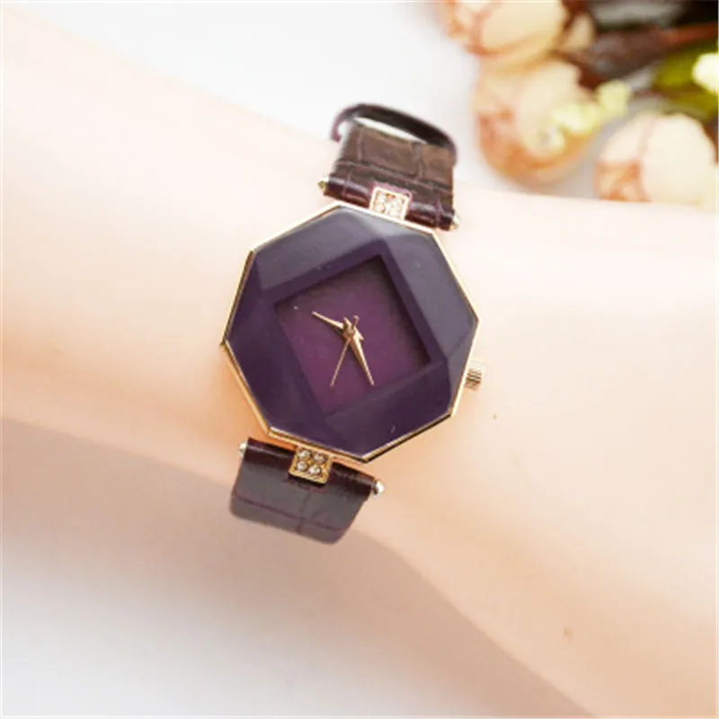 purple Bayan kol saat женские часы, кварцевые наручные часы, ретро дизайн, повседневный кожаный ремешок, женские часы-браслет, reloj mujer - Цвет: purple