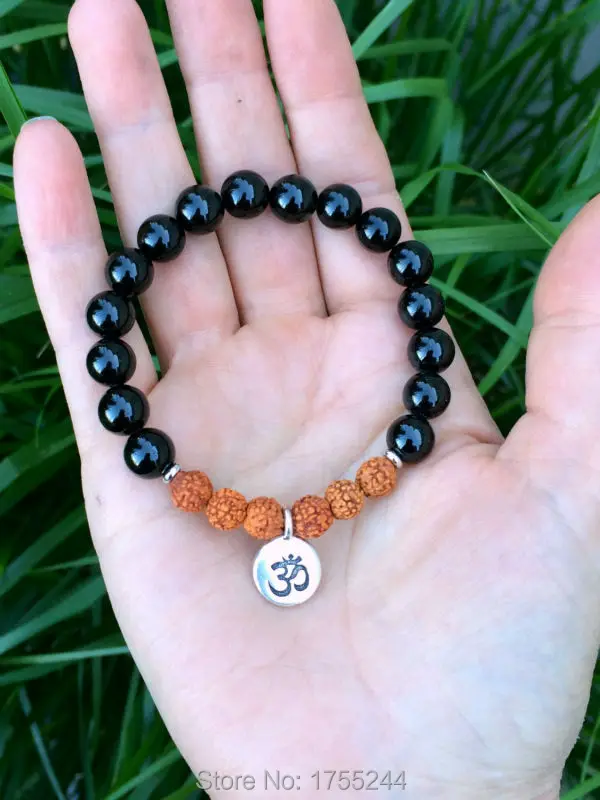 Sn1081 Класс черный камень Rudraksha браслет черные туфли высокого качества оникс браслет деревенский Йога мала Бусины ювелирные изделия оптом