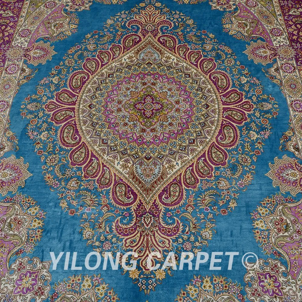 Yilong 5 &quotx 7 5&quot Тебриз ковер из шелка синий медальон ручной работы изысканный