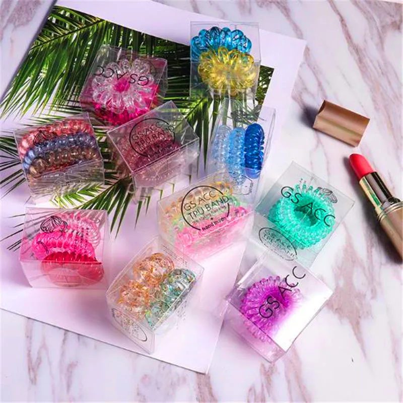

3Pcs/Pack Gradient Color Women Rubber Hair Rope Elastic Hairbands Spiral Shape Hair Ties Headwear Accessories