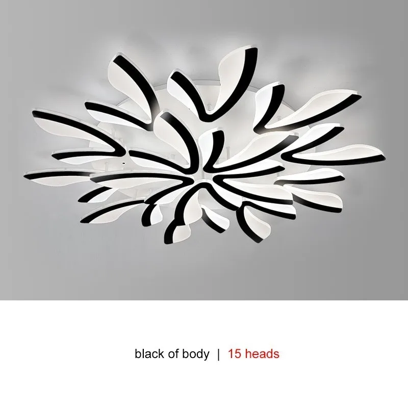 black 15 heads Современные светодиодные потолочные лампы для гостиной, спальни, комнаты, домашнего декора, лампы для кухни, светильники, черная молния, с пультом дистанционного управления, блеск - Цвет корпуса: black 15 heads