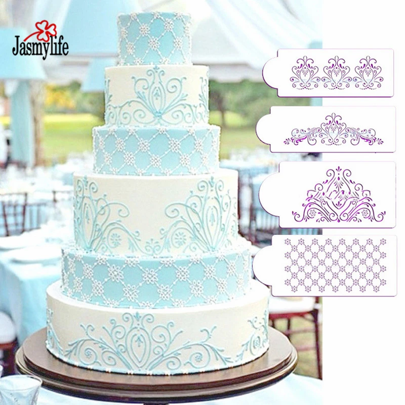 Flower Plantilla Stencil Bakeware 4PCS/SET Baking Fondant Cake Decorating Tools for Cupcake Template Mold Spiral Decoration | Дом и сад