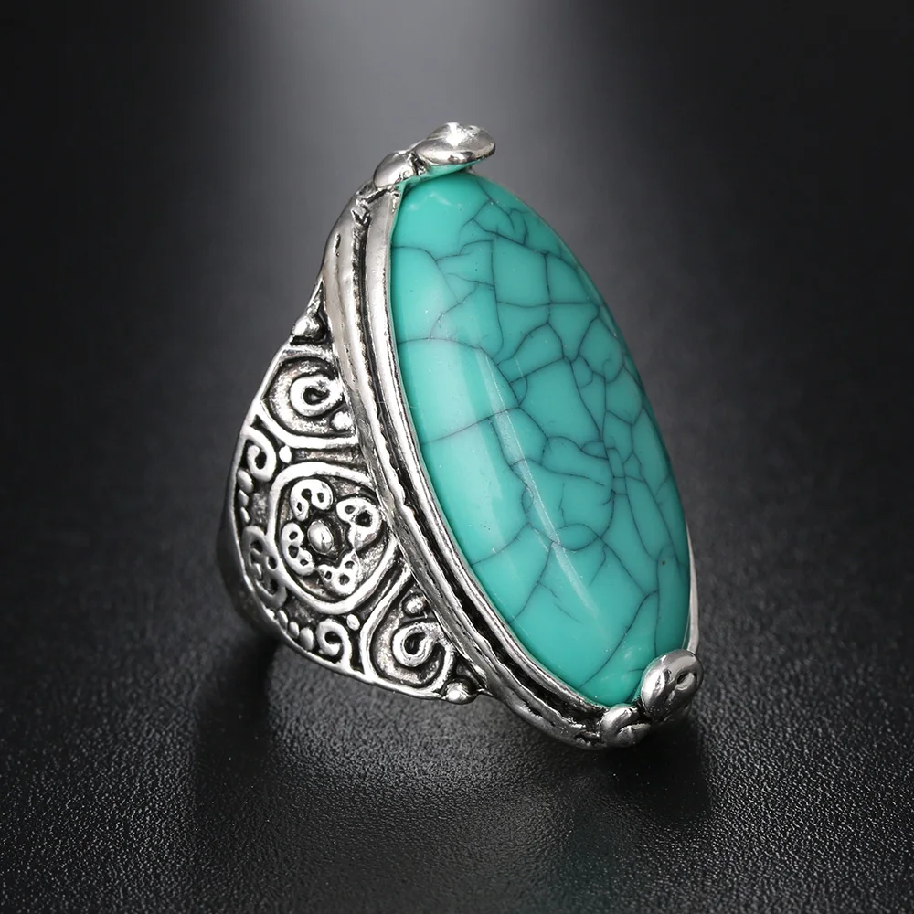 Винтажное кольцо с бирюзой в богемном стиле 1 шт. женское и мужское тибетским