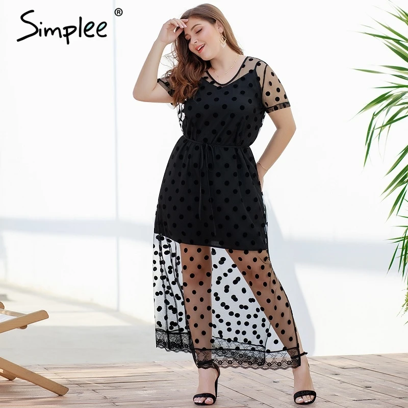 Simplee сексуальный горошек Кружева Женщины плюс размер длинное платье Лето