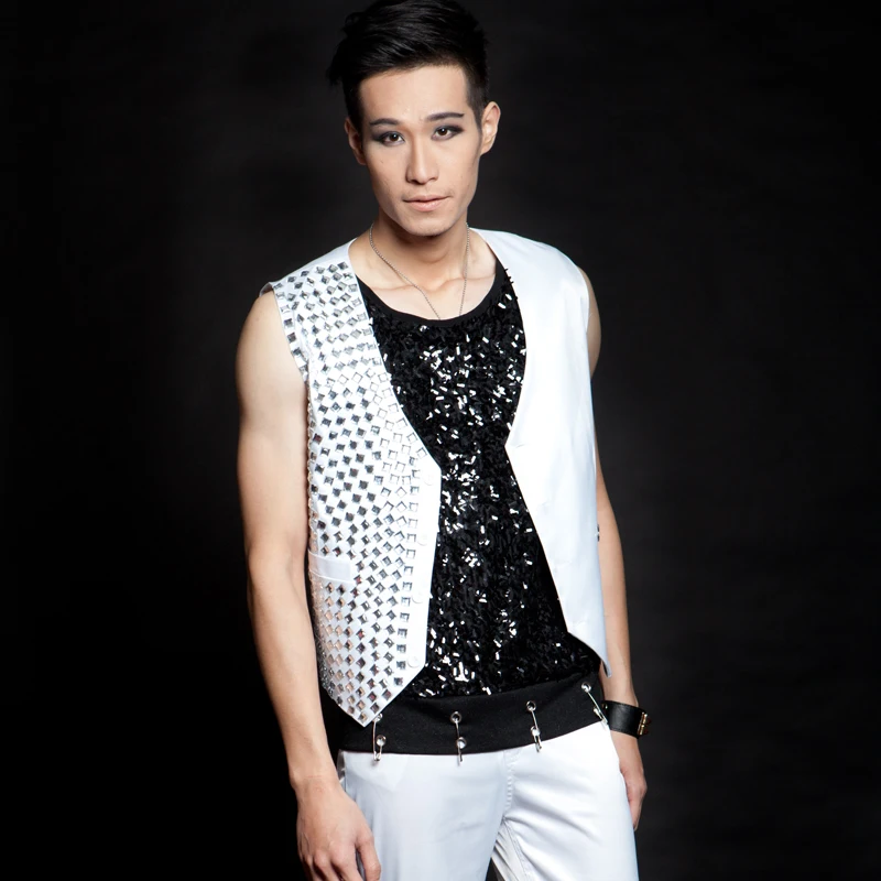 

Модный мужской белый зеркальный 3D жилет, костюм ds для ночного клуба, бара, мужской певец, пальто для выступления на сцене