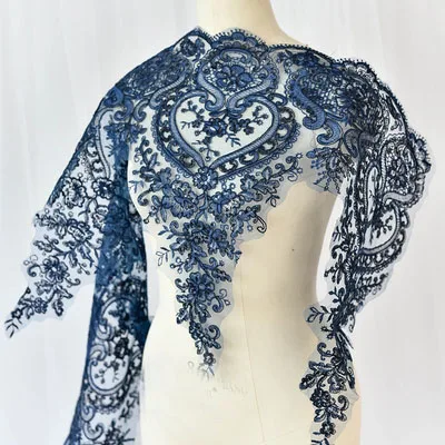 navy blue 1Yd 54 см ширина белый розовый красный синий блесток вышивка кружева свадебная вуаль DIY занавес ткань декоративные кружевные аксессуары AC1182 - Цвет: navy blue