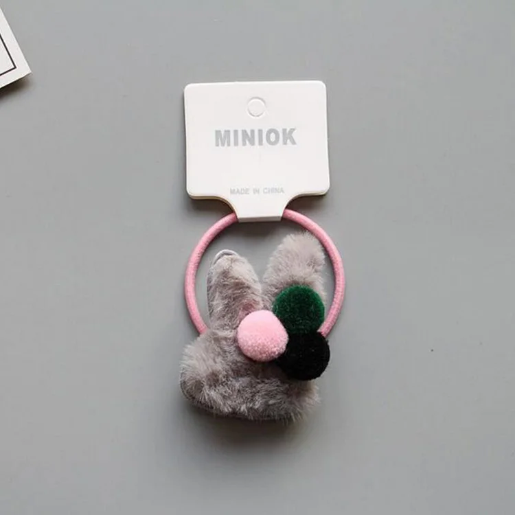 Rabbit grey-1 Качественная пушистая корона для девочек, повязка для волос с бантом из искусственного меха, аксессуары для волос с короной для девочек, резинки для волос, держатель для конского хвоста HT012 - Цвет: Rabbit grey-1