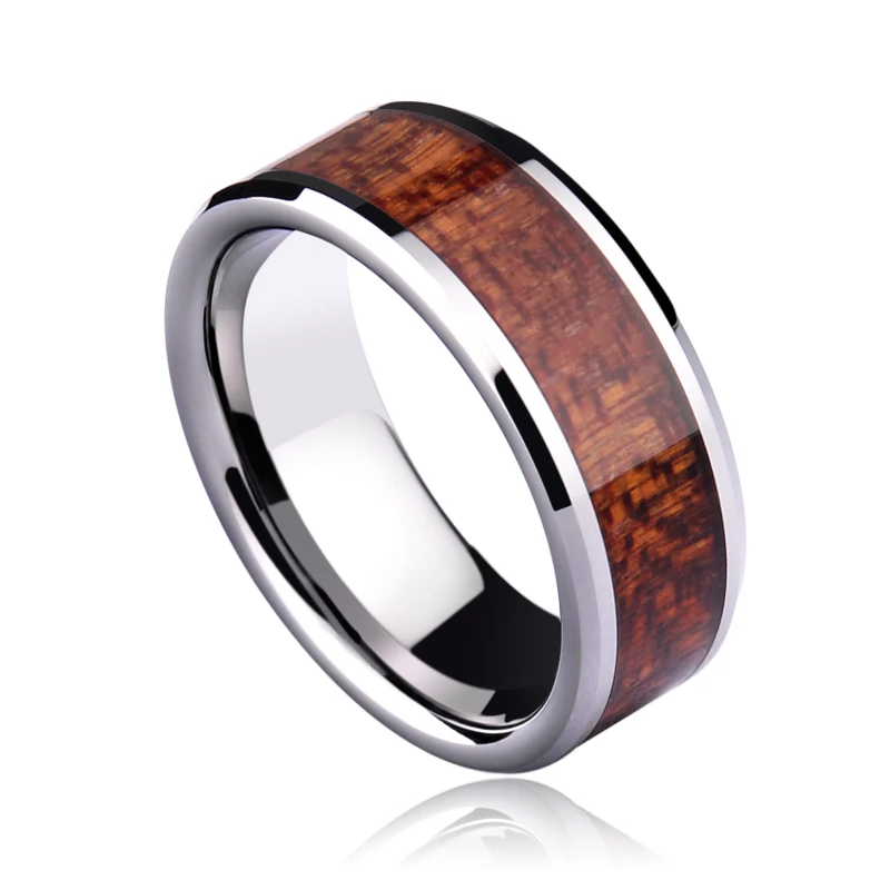New Arrival 8mm Width Tungsten Carbide Rings for Man's Jewelry High Polished Inlay Koa Wood Comfort Fit Scratch Proof Size 7-11 |