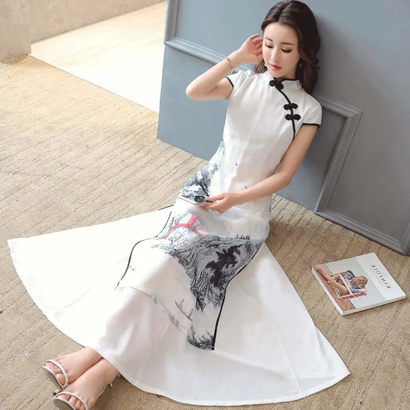 Летнее женское вечернее платье cheongsam qipao китайское Восточное улучшенное с