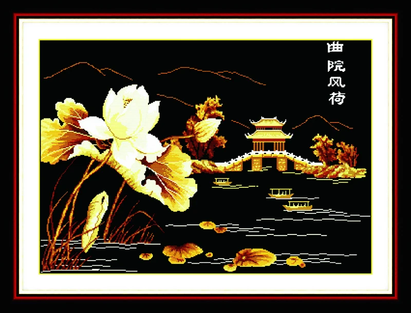 

Wind Lotus cross stitch kit landscape18ct 14ct 11ct count printed canvas stitching embroidery DIY handmade needlework