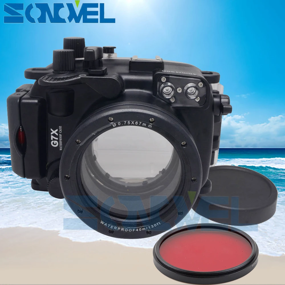 

Meikon 40m 130ft Waterproof Underwater Diving Case Camera Housing Case For Canon PowerShot G7X and 24-100mm Lens+67mm Red filter