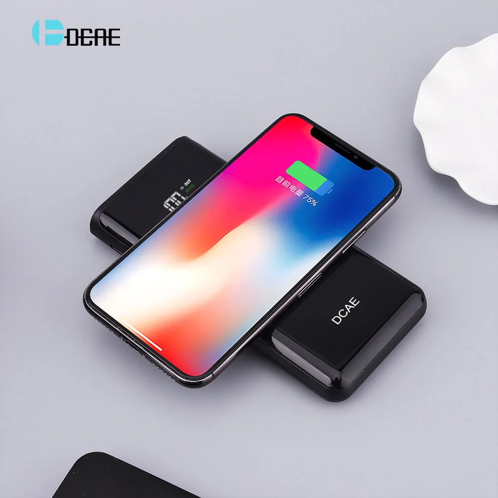 DCAE QI Беспроводное зарядное устройство внешний аккумулятор 10000 мАч двойной USB для