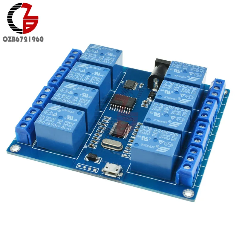 8-канальный релейный модуль DC 5V 10A плата Micro USB с индикатором ПК верхний компьютер