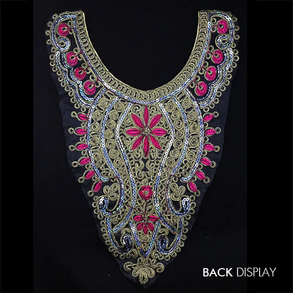 2piece Gold Metallic Lace Neckline Collar Sequin Embroidery Sew on Patches Fabric Applique | Дом и сад