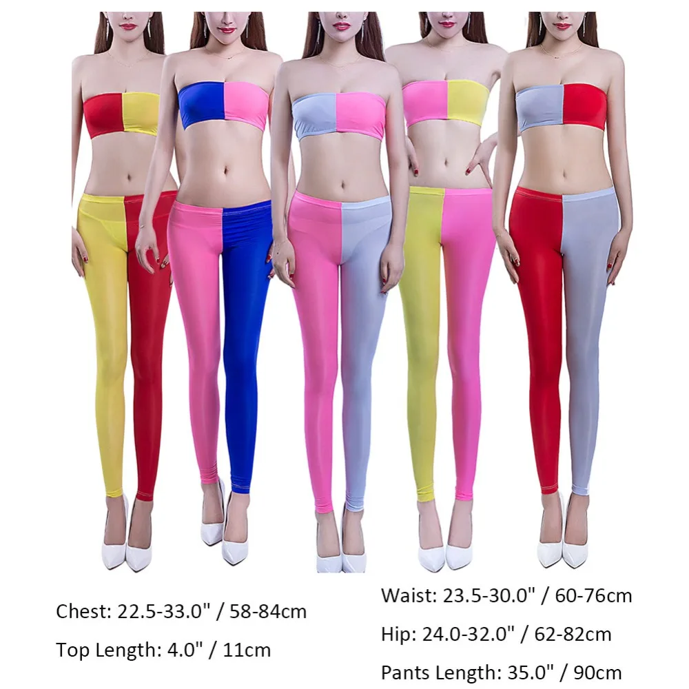 

2pcs Set Sexy Women Transparent Skintight Bandeau Tops Leggings Jumpsuit Night Club Party Costume Pole Dance Wear Women Outfits