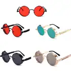 Солнцезащитные очки в стиле стимпанк для мужчин и женщин, модные круглые металлические, в винтажном стиле, брендовые дизайнерские