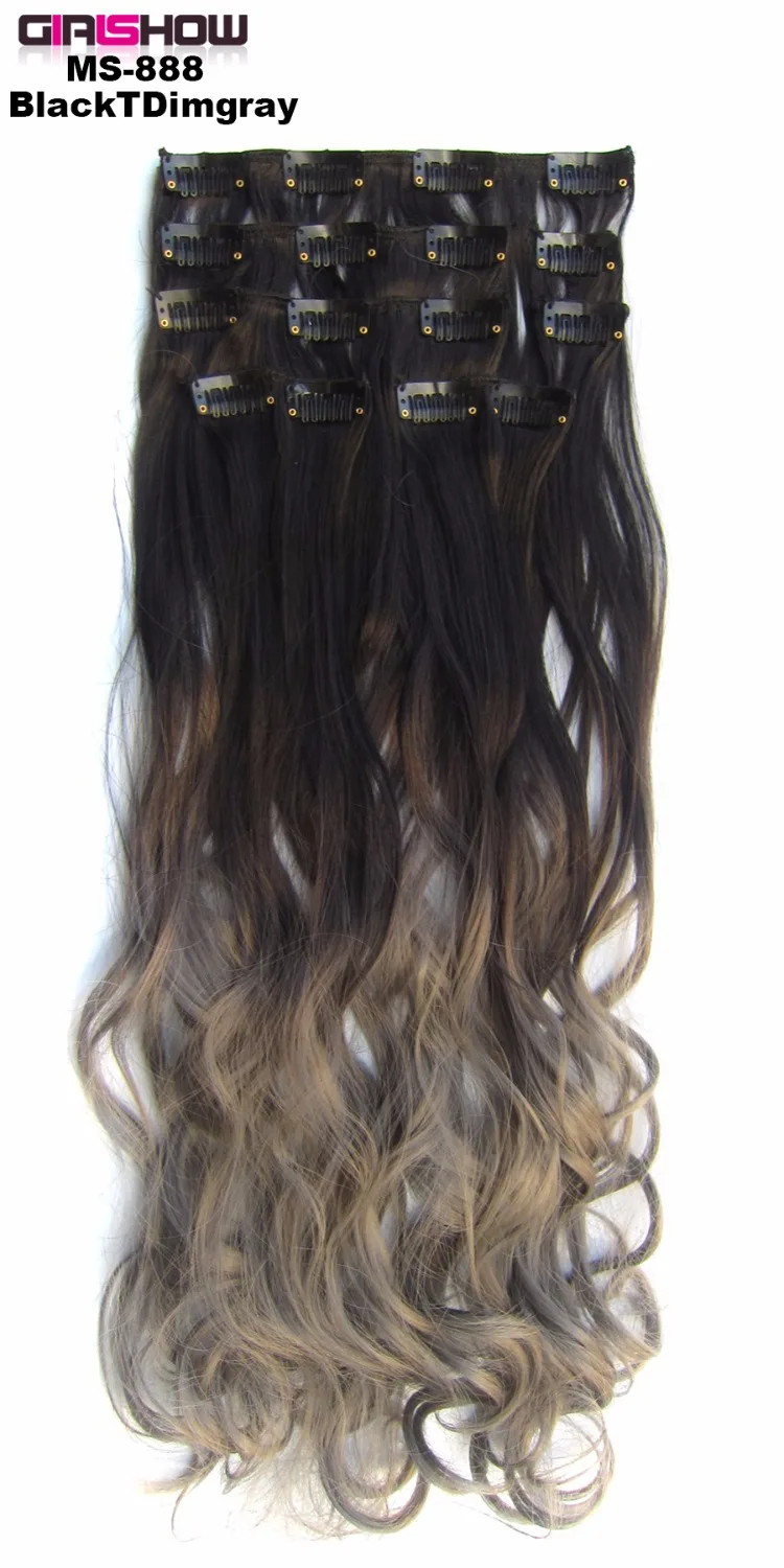 Girlshow клип в на синтетический Dip dye волос 7 шт./компл. 2" длинные волнистые термостойкость волокна ломбер волос MS-888, 90 г/компл