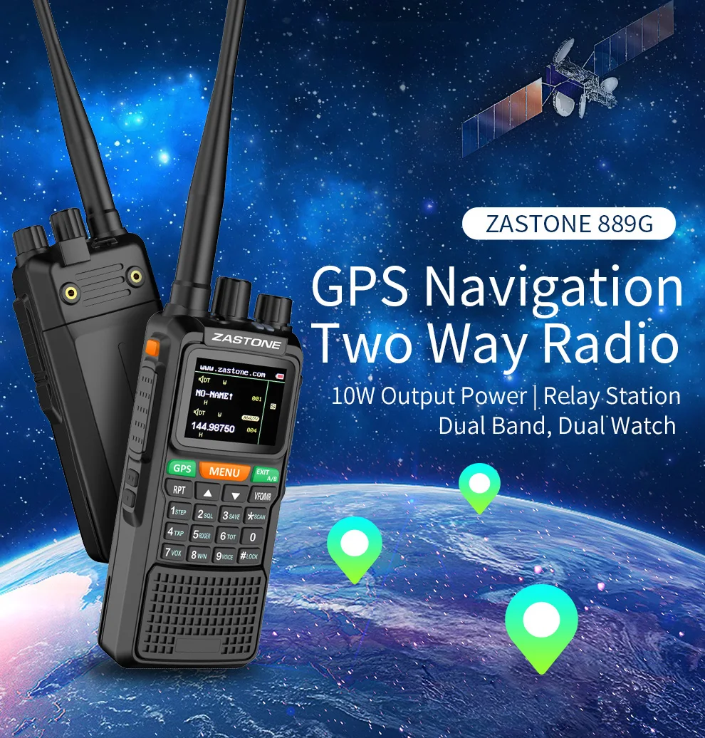 ZASTONE 889G gps SOS рация 10 Вт 3000mAh VHF радио 134-174Mhz UHF 400-520Mhz 999CH радио приемопередатчик портативный telsiz