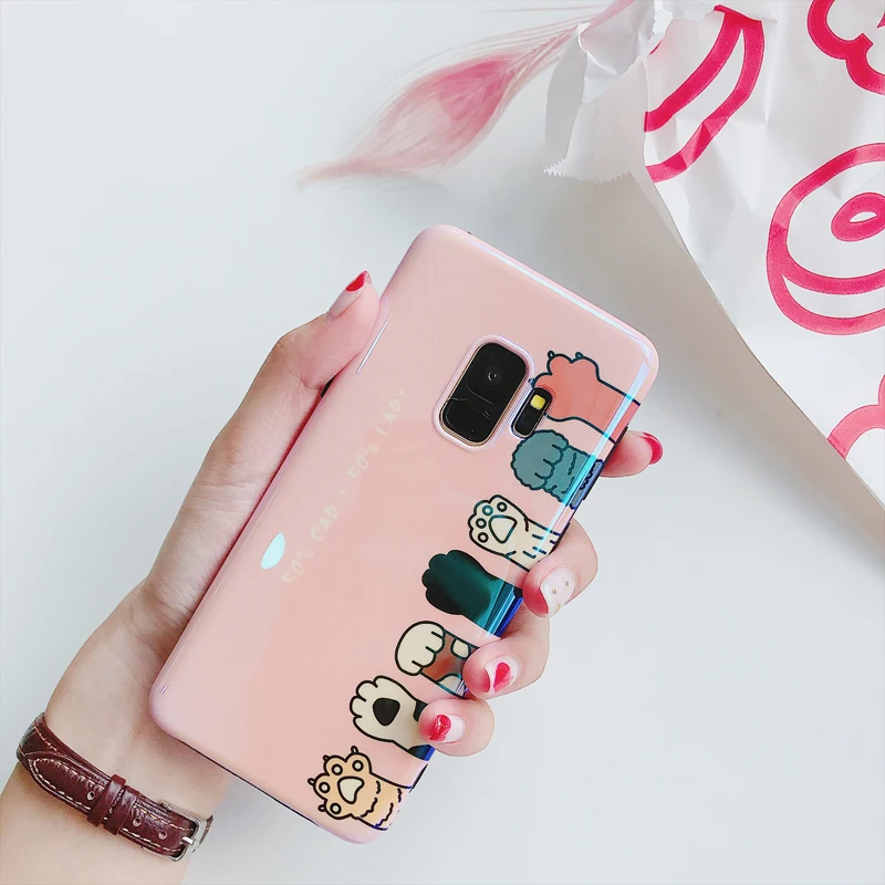 MUSSEL Blu-ray Phone Case For Samsung Galaxy S10 Plus S10e S8 S9 Note 8 9 S7edge Coque Cute Cat Bear Paw Cover |