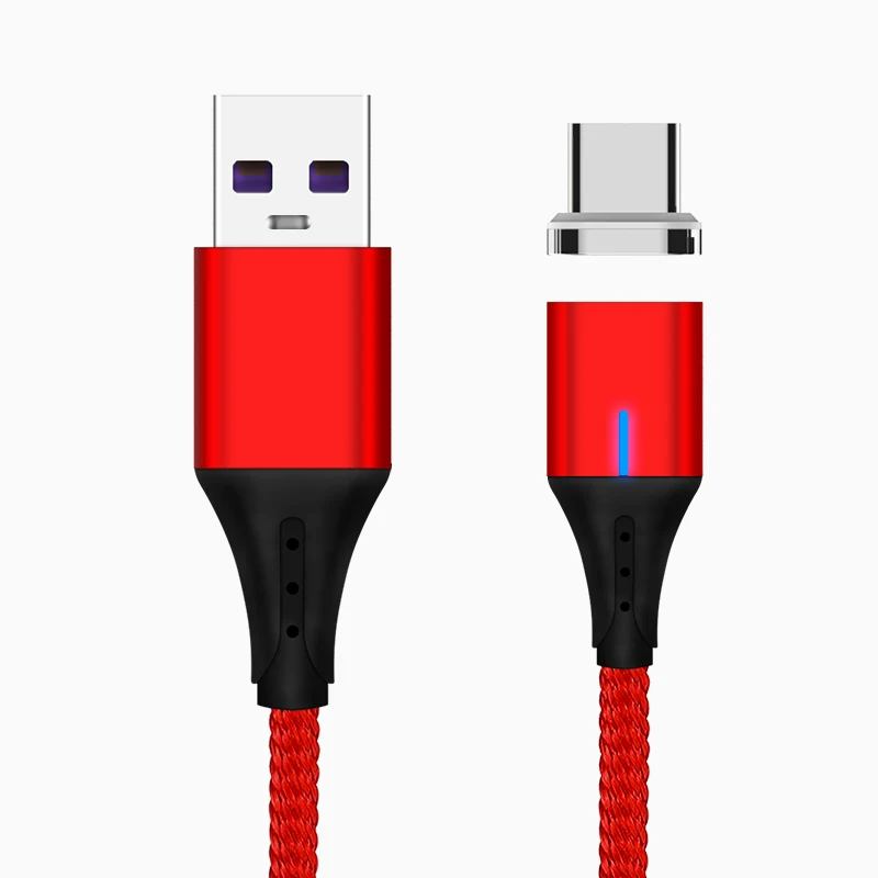 1 м Магнитный кабель type C 5A супер быстрая зарядка нейлоновый Плетеный USB-C Магнитный кабель для зарядного устройства для huawei mate 20 X P20 Pro Xiaomi - Цвет: Red
