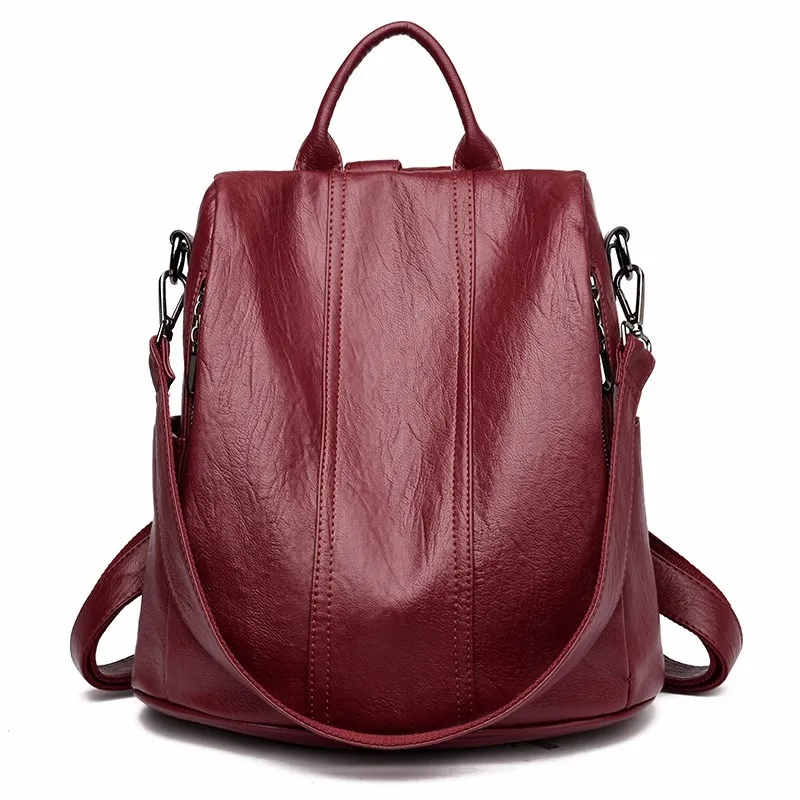 Женские кожаные рюкзаки Sac A Dos, женский рюкзак, школьные сумки для девочек, для путешествий, Большой Вместительный рюкзак, повседневный рюкзак, новинка - Цвет: Winered