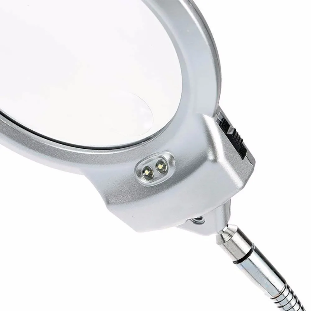 Desktop Illuminated Clip On Magnifier 2.5x 5x Magnifying Glass For Reading Loupe Metal Hose Led for Watch Make Work | Инструменты