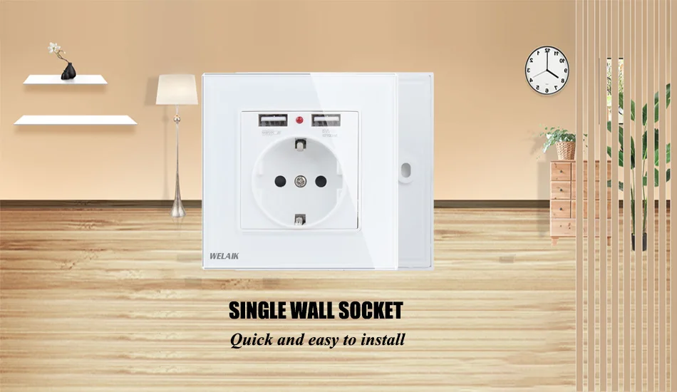 WELAIK закалка-стекло-Панель ЕС стены-розетка питания-и 2USB питания-розетка Великобритании-стандарт B18E2USW