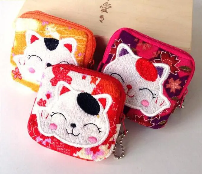 Прекрасный Для женщин кошелек Lucky Cat 10 видов стилей маленький нулевой кошелек ткань монета кошельки Сумки-холсты Для женщин студент подарок оптом